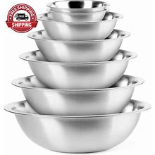 Mixing Bowls Metal Stainless Steel Set (6 Pack) Kitchen Nesting Bowls For Space