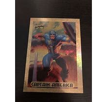 1994 Marvel Masterpieces Gold Holofoil Captain America 1 Of 10 Rare DAMAGE READ