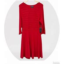 Jessica Howard Red Textured Long Sleeve Knee Length Dress Size L