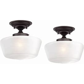 Schoolhouse Floating 12" Wide Bronze And White Ceiling Lights Set Of 2 - Style 830G7