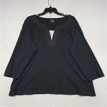 Croft & Barrow Shirt Womens Plus 2X Black 3/4 Sleeve Top Blouse V-Neck
