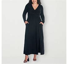 24Seven Comfort Apparel Plus Long Sleeve Maxi Dress | Black | Plus 2X | Dresses Maxi Dresses