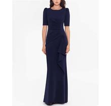 Xscape Ruched A-Line Gown - Midnight Blue - Size 14