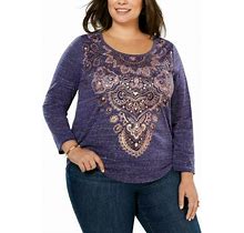 STYLE&CO. Womens Purple Metallic Graphics Knit Top Shirt 1X