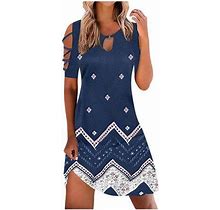 Womens Dresses Vacation, Women's Summer Casual Midi Sundress Strappy Cold Shoulder Floral Tunic Swing Dresses Sleeveless Hollow Out Beach Party Dress