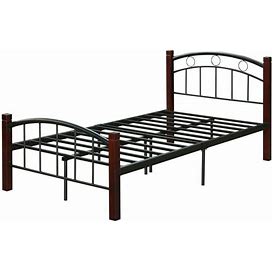 Complete Twin Metal Bed With Headboard, Footboard And Mahogany Wood Posts