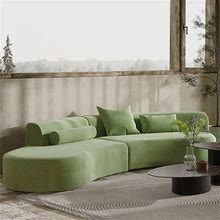 109" Modern Green Curved Velvet Sectional Sofa 4-Seater Couch Upholstered With Pillows