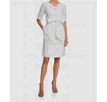 $1190 Brock Collection Women's White Short Sleeve Belted Shift Dress