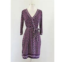 White House Black Market Purple Multi Geometric 3/4 Sleeve Wrap Dress