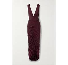 Ralph Lauren Collection Daemyn Crystal-Embellished Ruched Stretch-Jersey Gown - Women - Burgundy Dresses - XL
