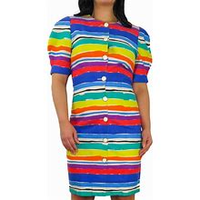 1980S Jessica Howard Vintage Rainbow Striped Dress Size Medium Button Casual