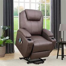 Power Lift Recliner Chair PU Leather Elderly With Massage And Heating Brown New