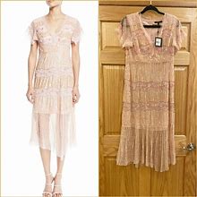 Nanette Lepore Dresses | Nanette Lepore "Jeweled" Pleated Dress | Color: Cream/Tan | Size: 6