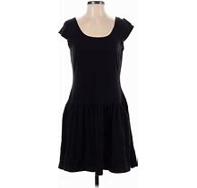 Talbots Casual Dress - Fit & Flare Scoop Neck Short Sleeve: Black Solid Dresses - Women's Size Small Petite