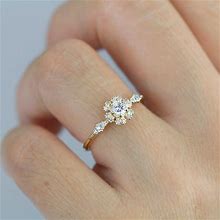 Diamond Engagement Ring, Round Engagement Ring, Diamond Alternative Ring, Halo Engagement Ring, Nature Ring | R 341WD