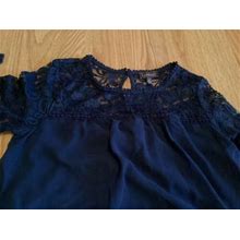 Luxology Lace Embellished Navy Women's Sheer-Lined Dress Size 8. 3/4