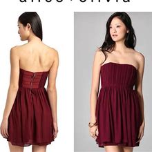 Alice + Olivia Dresses | Alice + Olivia Wine Mckell Strapless Pleated Dress | Color: Red | Size: 4