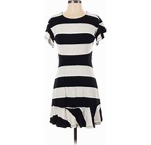 Ann Taylor LOFT Casual Dress - A-Line Crew Neck Short Sleeves: Black Print Dresses - Women's Size 2 Petite