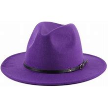 Sunloudy Unisex Hat Vintage Wide Brim Belt Buckle Felt Fedora Hat For Men Women