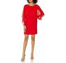 Nanette Lepore Chiffon Popover Long Sheer Sleeve Red Shift Dress Size