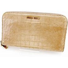 Miumiu Wallet Purse Long Wallet Beige Gold Woman Authentic Used T2645