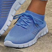 Solid Color Mesh Sneakers, Women's Lace Up Round Toe Lightweight Breathable Shoes,Sky Blue,Unique,Temu