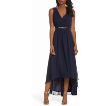 Eliza J Embellished High/Low Chiffon Dress In Navy At Nordstrom, Size 12