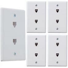 Newhouse Hardware 2-Port Telephone Jack Wall Plate, 6P4c, For Rj11 Telephone Cables, Double Gang, 5-Pack, White