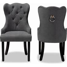 Set Of 2 Fabre Fabric Upholstered And Wood Dining Chairs Gray/Dark Brown - Baxton Studio