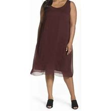 Eileen Fisher Chevron Printed Crinkle Silk Unevk W/Slip Dress Sz Xl