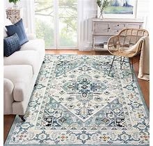 Area Rug Vintage Bohemian Rug Low-Pile Indoor Machine Washable Carpet, Ultra Soft Area Rugs For Bedroom Living Room Dining Room, 9' X 12'
