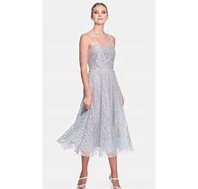Marchesa Notte Glitter Tulle A-Line Tea-Length Dress Sz 6