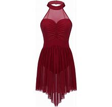 Women Lyrical Dance Dress Mesh Sleeveless Asymmetrical Maxi Dress
