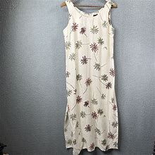 Rafaella Womens Maxi Dress Size 10 Beige Floral Linen Tank Full Length Side Slit