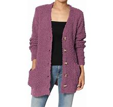 Themogan Women's Plus Cozy Button Down V-Neck Teddy Knit Sweater Cardigan W/ Pockets Dusty Plum 1X