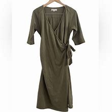 Synergy Organic Clothing Green Wrap Bodycon Dress Midi Long Sleeve Size Large