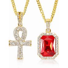 Putouzip 18K Gold Iced Out Cross Pendant 316L Stainless Steel Cuban Link Chain Necklace For Men Women