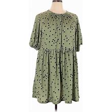 ASOS Casual Dress - Mini High Neck 3/4 Sleeves: Green Polka Dots Dresses - Women's Size 18
