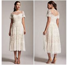Tadashi Shoji Bridal Camilla Lace Tea Length Dress White Size 4