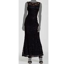 $169 Marina Women's Black Sequin Sleeveless Illusion Yoke Gown Dress Size 8
