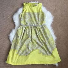 Loft Dresses | Ann Taylor Loft Dress Womens Size 4 Sleeveless Yellow Paisley Knee Length Lined | Color: Gray/Yellow | Size: 4