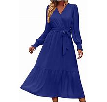 Iroinnid Discount Long Sleeve Dress For Women Wedding Guest Dresses Full-Length Wrap Dress Bohemian Dress V-Neck Long Sleeve Dress Long Dress,Blue