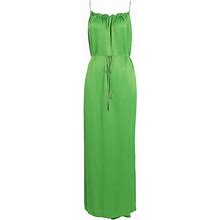 & Other Stories Volume Maxi Cami Dress With Braided Belt In Crinkle Satin-Green