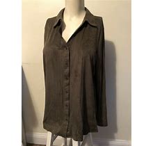 KIM ROGERS BLOUSE COLLAR NECK LONG ROLL TAB SLEEVES BUTTON UP Sz M