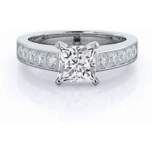 Princess Cut Channel Set Cathedral Diamond Engagement Ring 18KT White Gold (Setting Price) By With Clarity