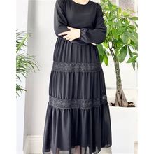 Ramoda Beautiful One Size Women Dress Maxi Dress Kaftan Black Long Sleeves Modest Daily Wear