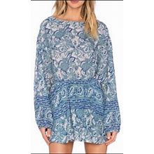 Free People Dresses | Free People Blue Paisley Dress With Open Back And Pockets | Color: Blue/White | Size: M