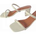 Q&A Zihong Shoes | A&Q Zihong White Sandals With A 2 Straps Over Foot Anda Square 2 Inch Hee | Color: Brown/Tan | Size: 7