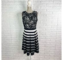 Danny & Nicole Black And White Floral Lace Pleated Striped Dress Size 8