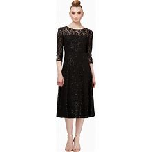 S.L. Fashions Women's Tea Length Three Quarter Sleeve Sequin Lace Dress